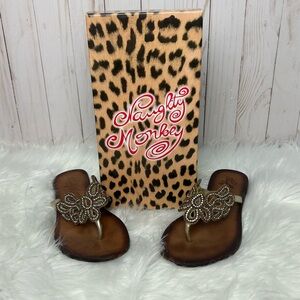 Naughty Monkey Beaded & Rhinestone Leather Sandals 7 1/2